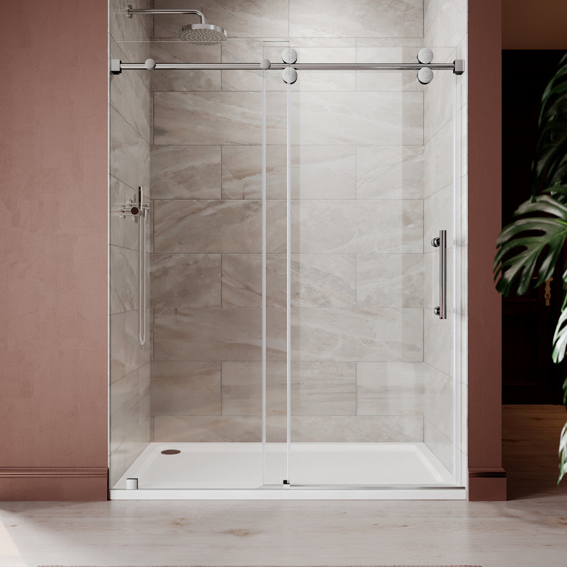 65'' - W x 76'' H Single Added Door Frameless Shower Door with Enduro Easy-Clean Shield, Chrome
