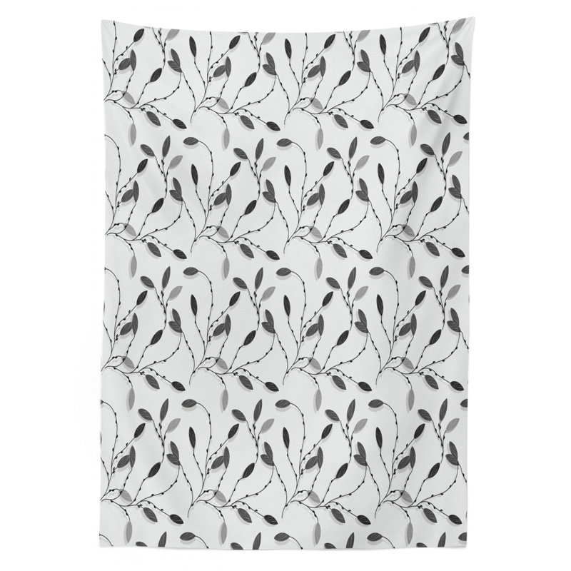 Grey Tablecloth, Contemporary Graphic Of Fall Autumn Leaves And Branches Simple Pure Shabby Artwork, Rectangular Table Cover For Dining Room Kitchen Decor, 52" X 70", Grey White