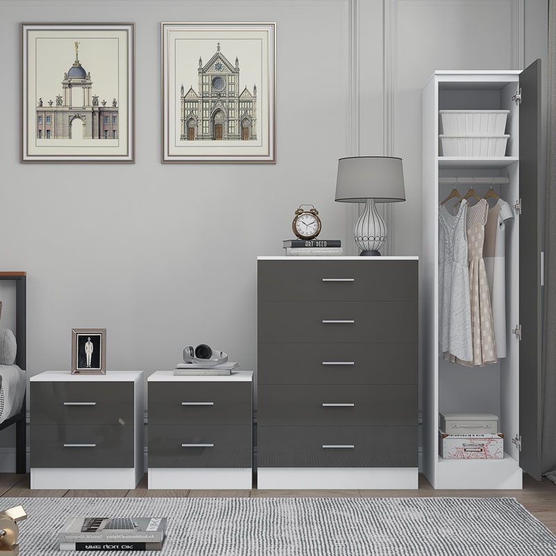 Eva Piece Bedroom Set, Grey Gloss / Matt White