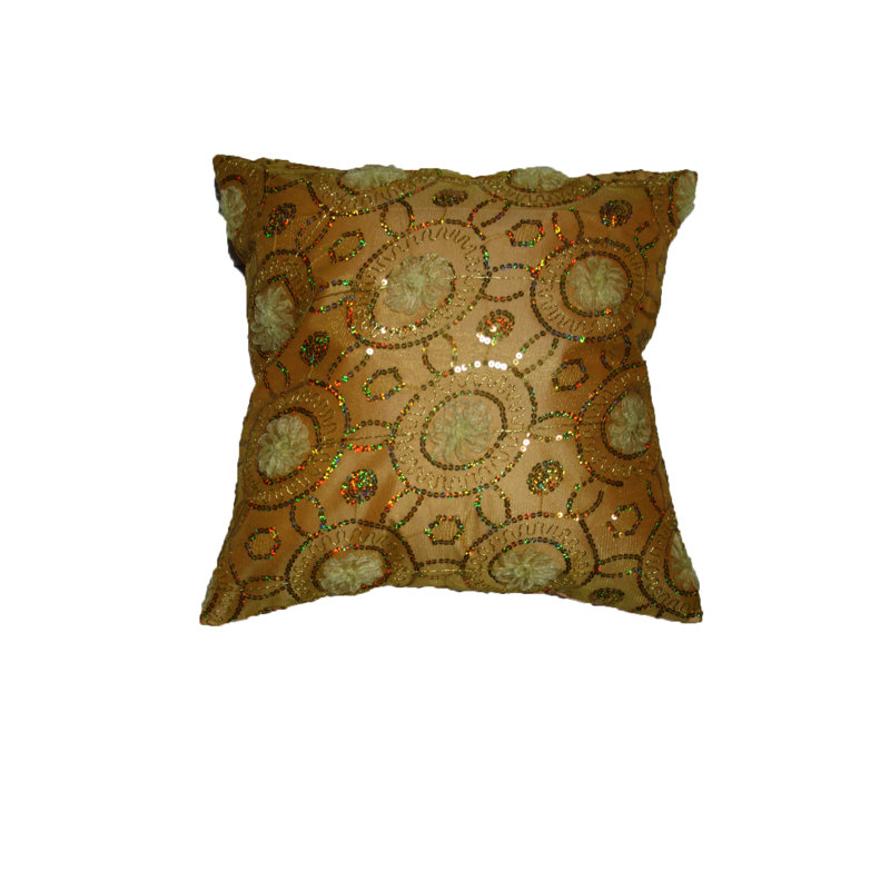 Coussin décoratif à sequins brodés Blossom, Or