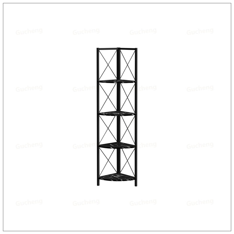 4 Tier Metal Etagere Bookcase With Fan-Shaped Shelves, Modern Marble Look, Perfect For Corner Spaces