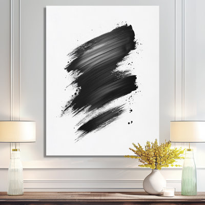 Impression sur toile coup de pinceau, art mural minimaliste noir et blanc I - méditation coup de pinceau