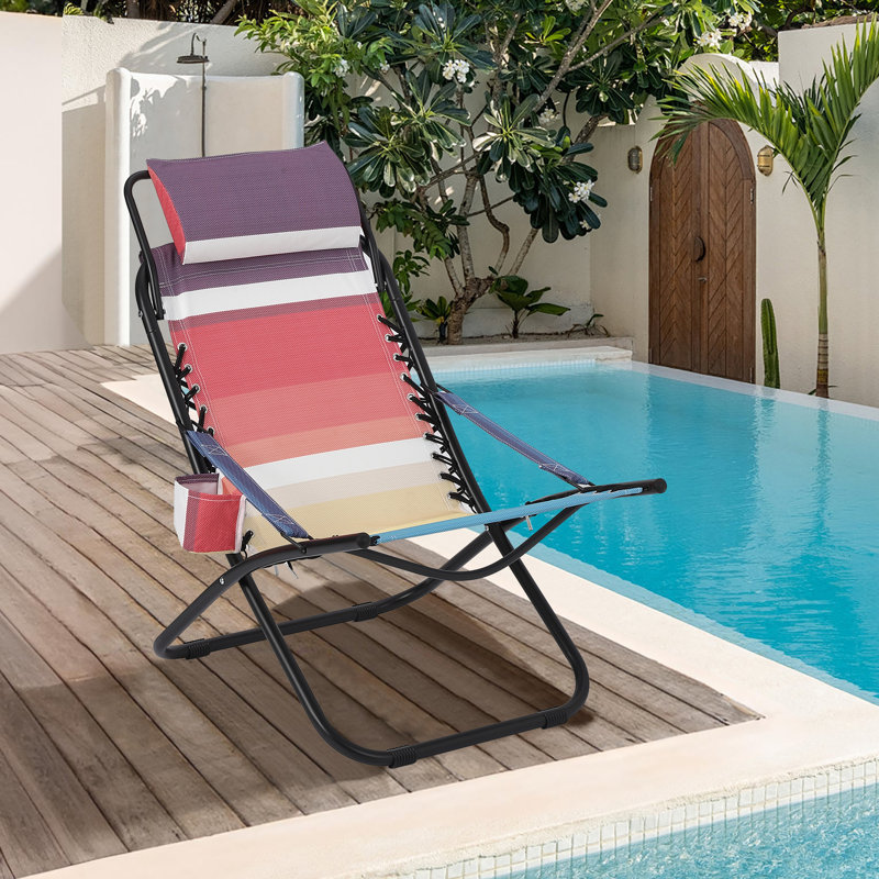 Fauteuil inclinable et réglable avec repose-tête portatif - structure en acier robuste, filet respirant, conception pliable, porte-gobelet - parfait pour la plage, le camping, la piscine, la détente en plein air