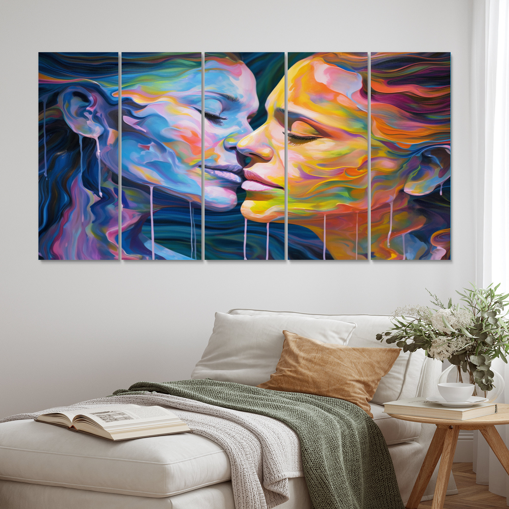 Lark Manor™ Female Soft Embrasse II - Portrait Wall Art Living Room - 5 Equal Panels | Wayfair