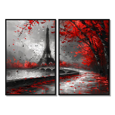 Monochromes rouges Tour Eiffel Paris I - Grande ville, art mural 2 pièces