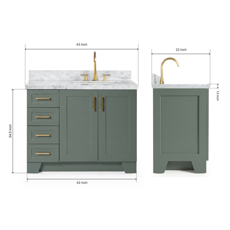 ARIEL TAYLOR 43 IN RIGHT OFFSET RECTANGLE SINK VANITY, Rectangle, Right, Vintage Green