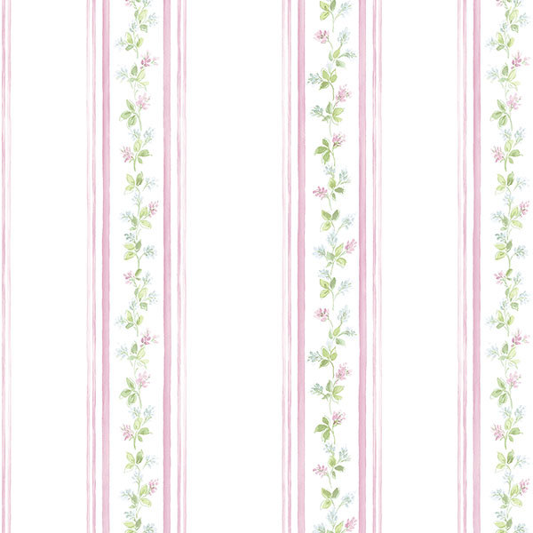 Papier peint à rayures lilas, Rose / Vert