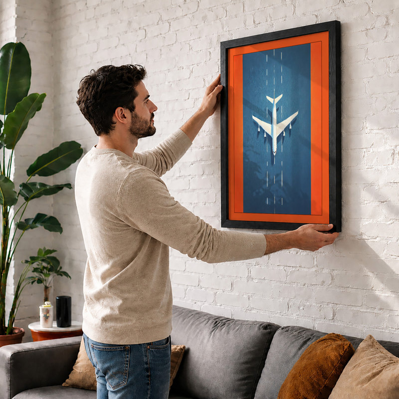 Aircraft In Flight Geometric - Single Picture Frame Print, A1 - 84.1 x 59.4 cm, Black