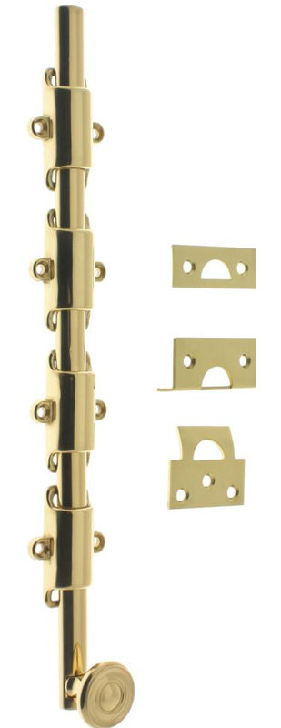 Solid Brass 24" Heavy Duty Surface Bolt, Polished Brass