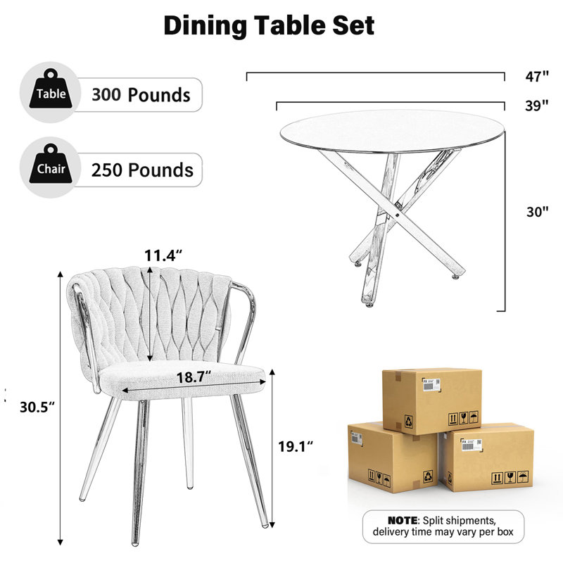 Ensemble repas rond, 5 pièces: table, 4 chaises, Vert, Doré