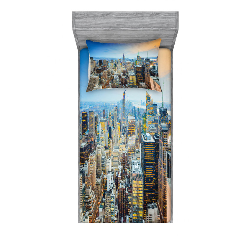Ensemble de draps New York City, Ensemble de draps pour lit simple TG avec drap-hou