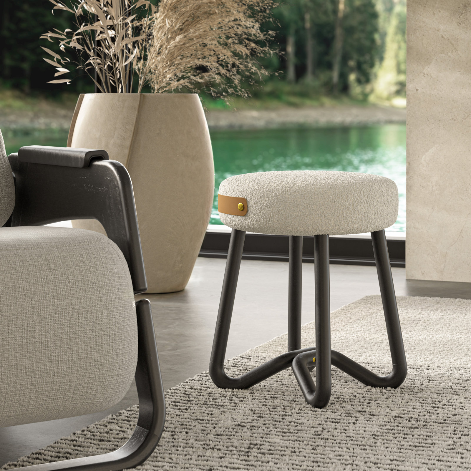 Cassie Loop Upholstered Stool, Noodles Opulent/Black/Caramel