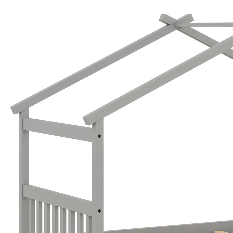 Lit en bois de pin massif avec lit gigogne, gris