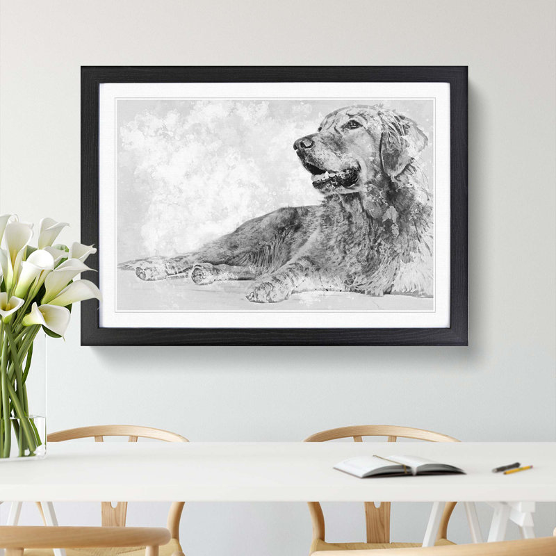Golden Retriever in Abstract - Picture Frame Art Print, 36cm H x 48cm W x 2cm D, Black Framed