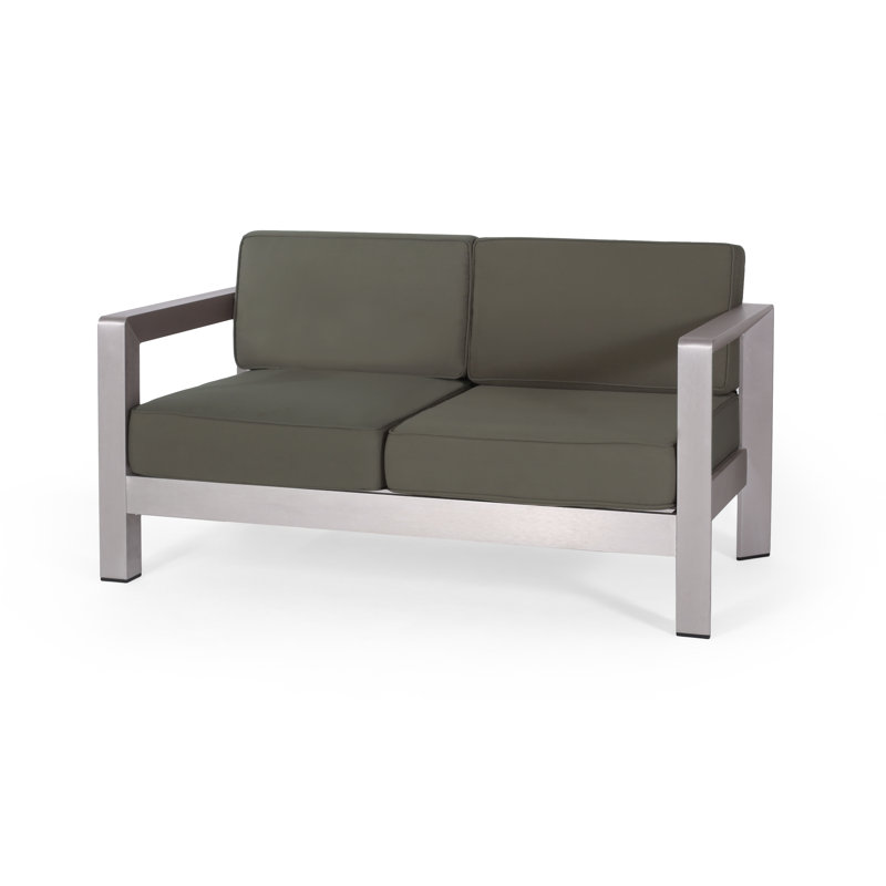 55.25'' Wide Straight Aluminum Loveseat with Cushions, Khaki