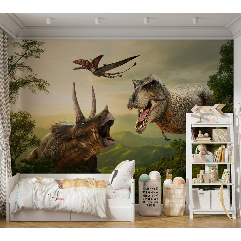 Papier peint dinosaure - Carré de dinosaure, L 157 po x L 110 po
