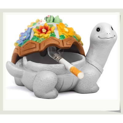 Joli cendrier de tortue avec couvercle succulent, cendrier d'extérieur en résine peint à la main avec porte-cigares, cendrier décoratif pour bar de jardin