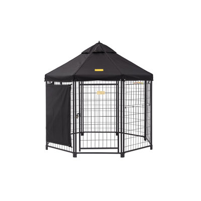 INDOOR AND OUTDOOR OCTAGONAL DOG KENNEL WITH POLYESTER COVER AND SIDE SUN SHADE, 5FT