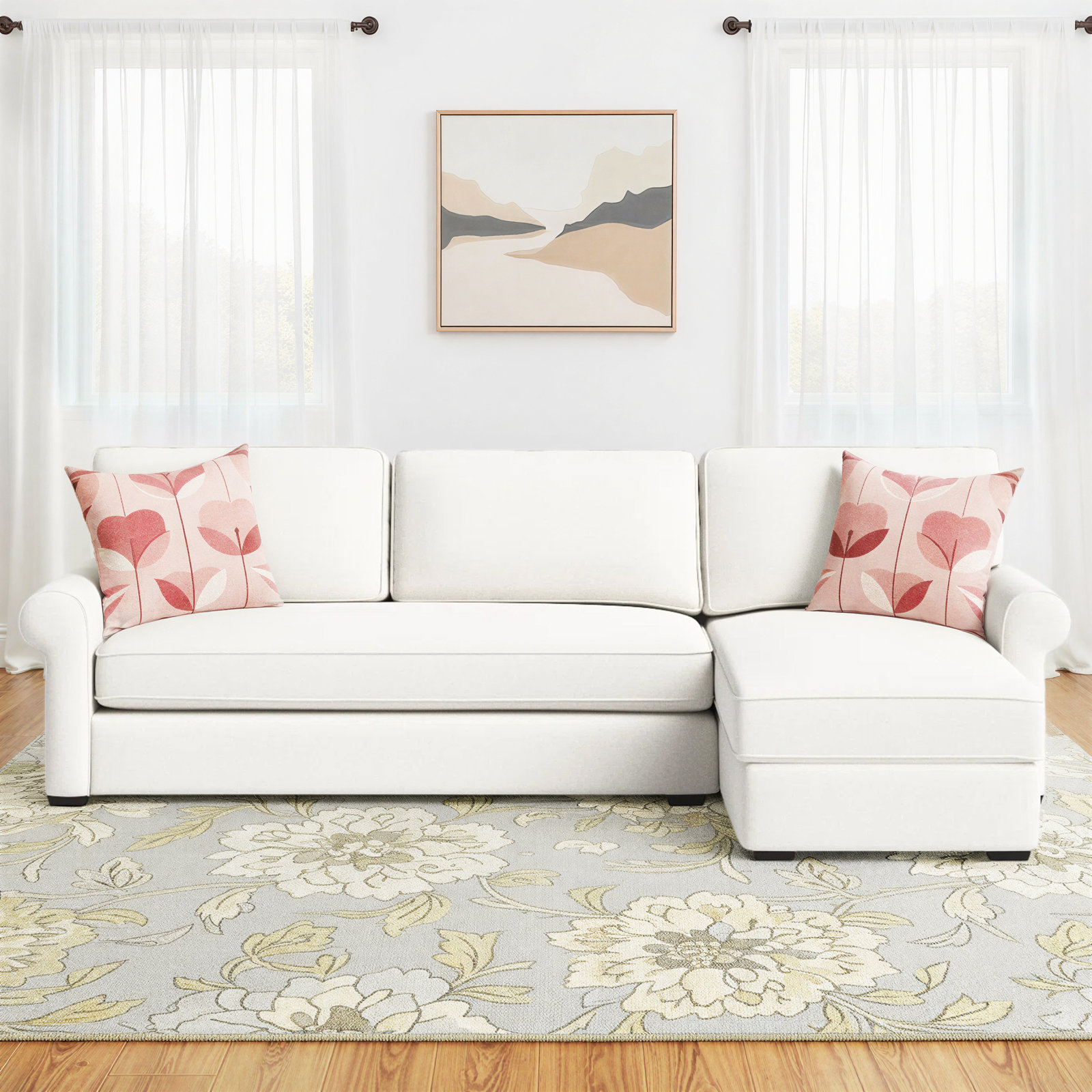 Porter Upholstered Chaise L-Sectional, Nomad Snow Crypton® Chenille, Right Hand Facing