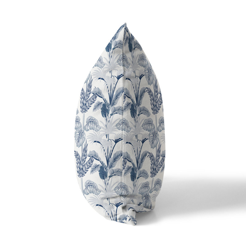 Coussin décoratif intérieur / extérieur Jungle Symphony, Bleu / blanc, H 18 po x l 18 po