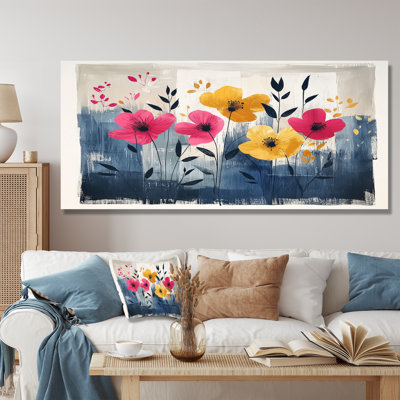 Aquarelle coquelicots et fleurs sauvages - reproduction d'art traditionnelle en métal, coquelicot en métal