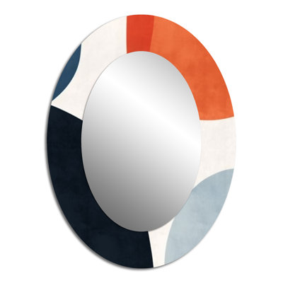 Blue And Orange Minimal Boho Pattern 3 - Blue Oval Wall Mirror Decor
