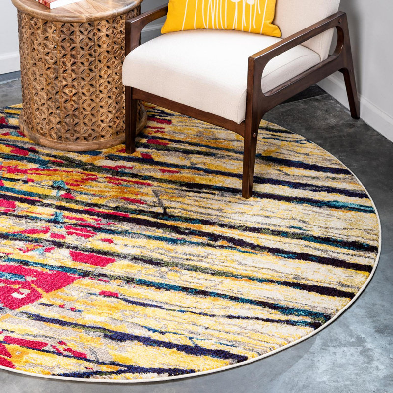 Kalmin Washable Abstract Indoor Rug, Round 8'