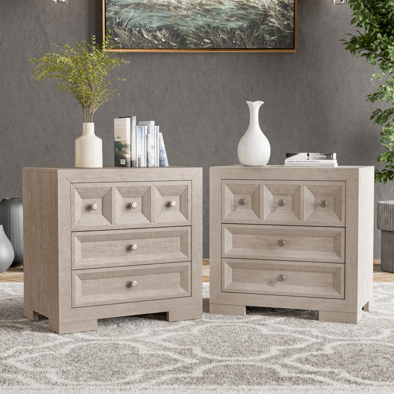  Charmain 3-Drawer Nightstands (Set Of 2), Beige