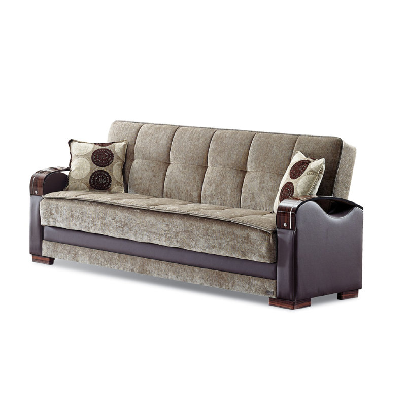 Blaris 87'' Upholstered Convertible Sofa, Light Brown Faux Leather