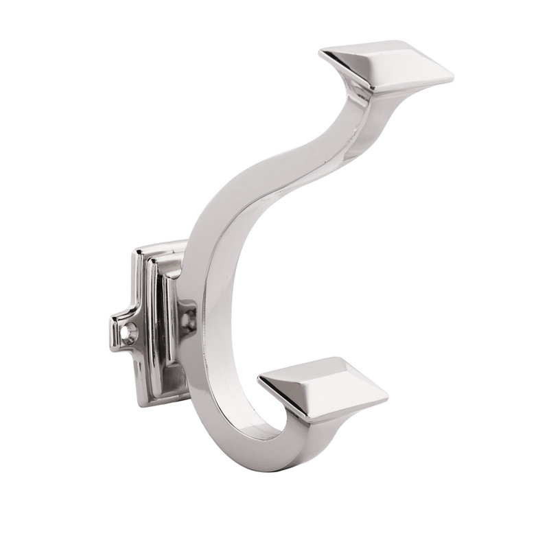 Bungalow Collection Hook - 5" x 2 "  Polished Nickel - Transitional, Coastal Entryway Hook for Coats, Hats & Bags