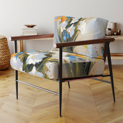 Bouquet de fleurs bleu et blanc avec des traits de crayon - Fauteuil de ferme en velours, fauteuil d'appoint rustique à motif floral