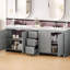 Meuble-lavabo double 84 po gris avec comptoir en quartz, lavabos en céramique, trois tiroirs, espace de rangement réglable et poignées en métal à prise lisse 84 po de couleur, 2 surfaces, 3 tablettes personnalisables-552224173