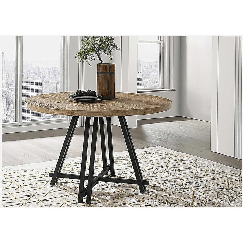 Tiziano Oak Finish 47" Round Dining Table with Metal Base