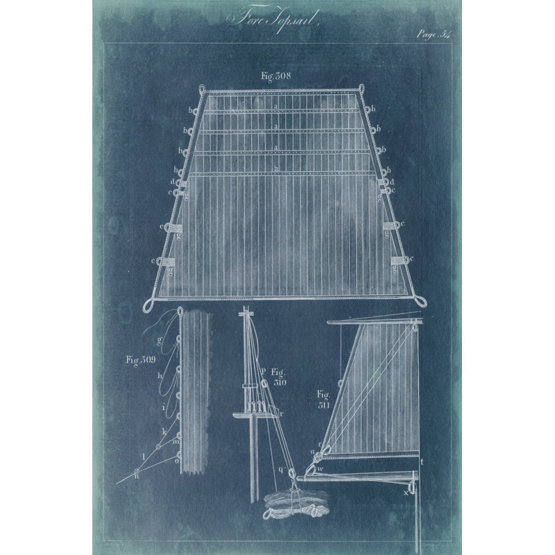 Nautical Detail Blueprint I by Vision Studio - Wrapped Canvas Print, 46cm H x 30cm W