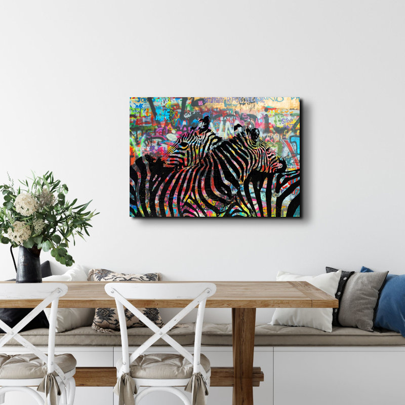 " Zebras " Watercolor Painting, 32" H x 36" W x 1.5" D