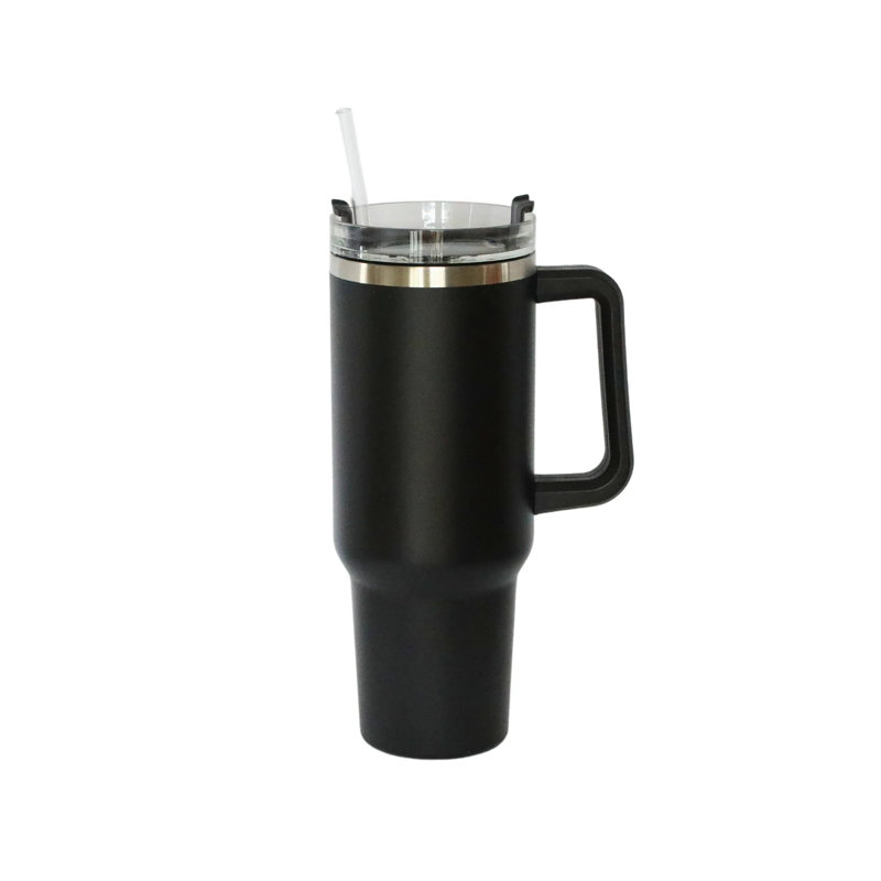 40 oz Black Stainless Steel Insulated Travel Tumbler with Handle
