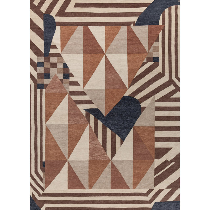 Nouvel Wool Geometric Area Rug in Silver/Brown/Tan/Ebony, Rectangle 8' x 10'