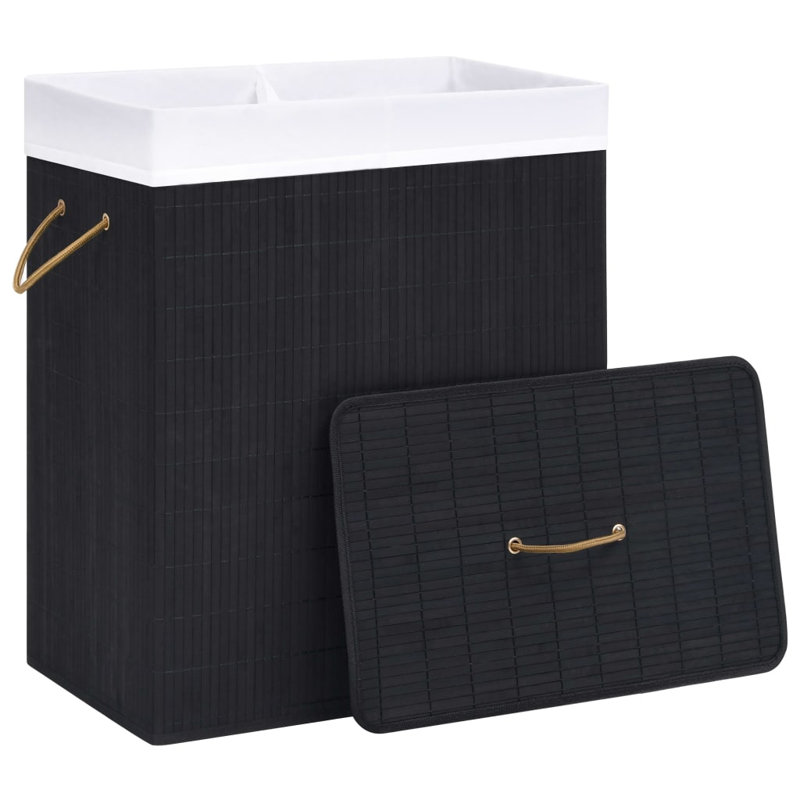 Collapsible Laundry Basket Laundry Bin Dirty Clothes Hamper Bamboo, Medium (24.6" H x 20.5" W x 12.6" D), Black