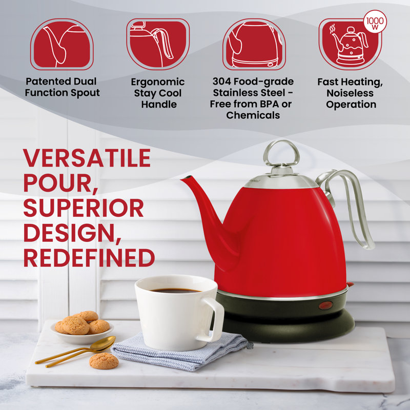 Chantal 1 qt. Stainless Steel Electric Tea Kettle, Chili Red