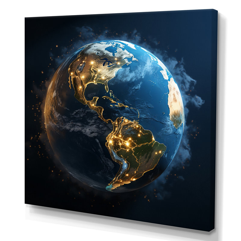 Earth Lights From Space I - Space Planet Canvas Art Print, H 36 po x l 36 po x P 1,5 po, Toile tendue