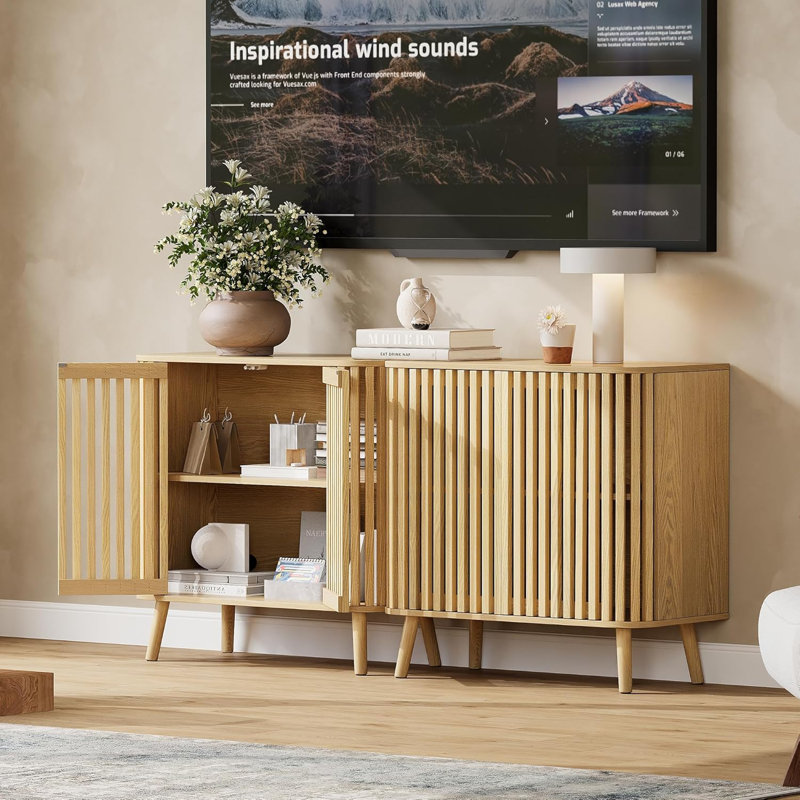 31.5‘’ Modern Coffee Bar Cabinet with Grille Doors and 2 Storage Shelves