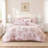 King Bedding Sets, Pink Floral Microfiber Comforter with Ruffled Shams