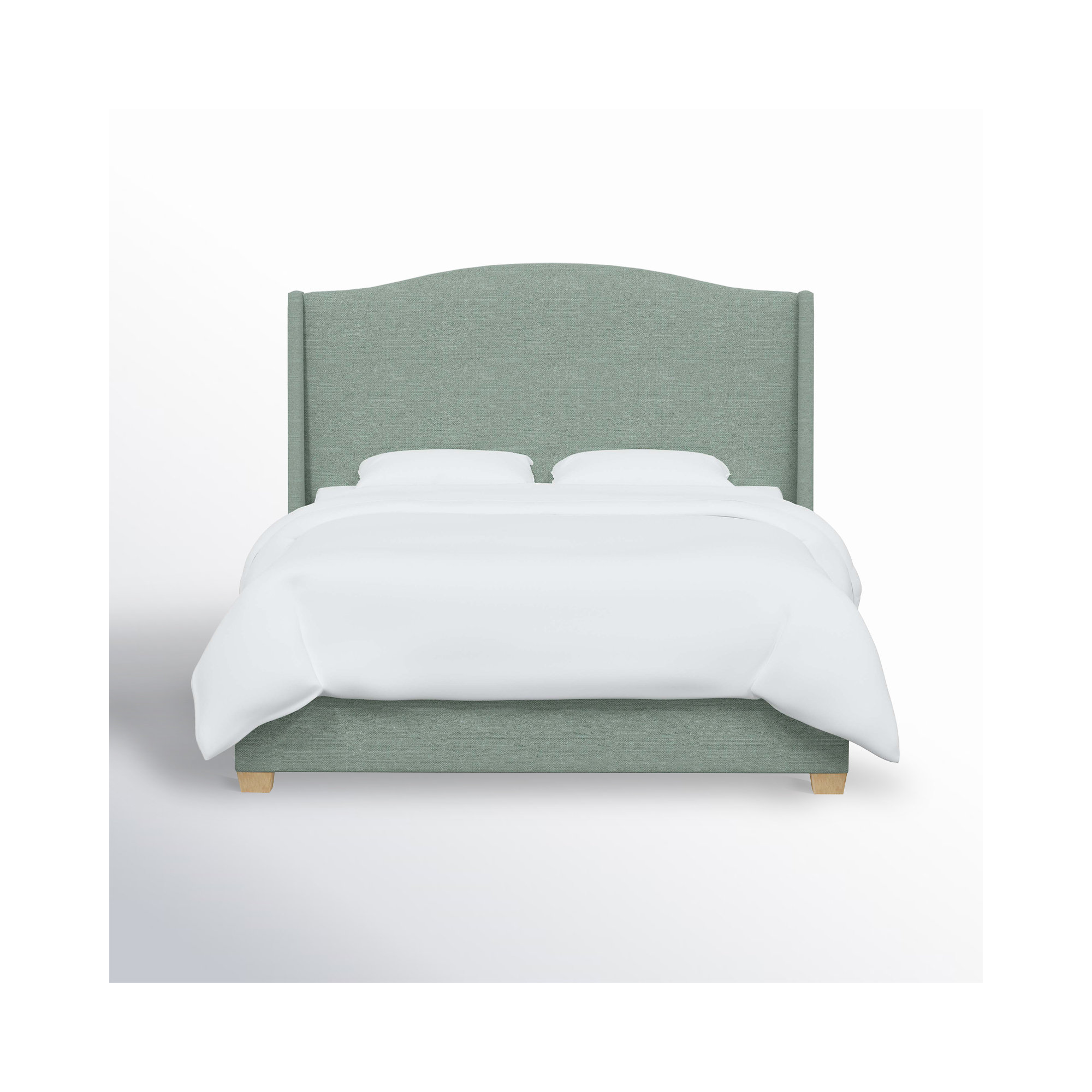 Allis Upholstered Wingback Bed, Textured Seafoam Linen, King