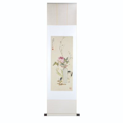 Peace and Prosperity by Chu Lien - Asian Botanical Painting Hanging Scroll