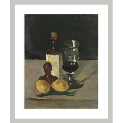 «Still Life with Bottle Glass and Lemons» par Paul Cézanne - Impression Giclée encadrée