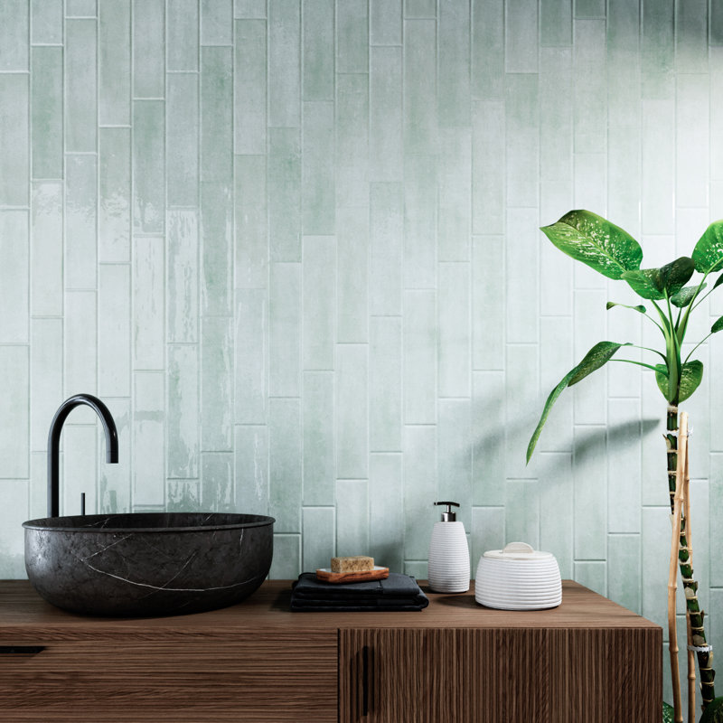 Cyra 2.95 in. X 11.81 in. Polished Ceramic Subway Wall Tile, Light Green