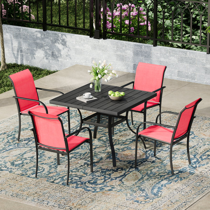Ensemble repas extérieur pour 4 personnes, Rouge / Noir