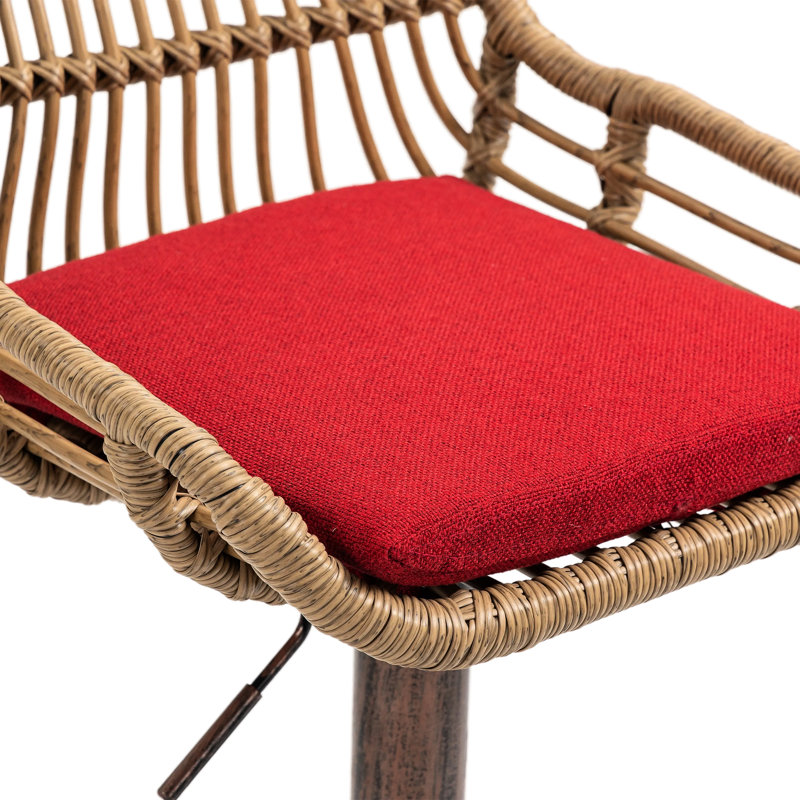 2 Red Adjustable Bar Stools, With Footrest For Kitchen & Dining, Metal Frame, 250Lb Capacity, Linen Upholstered Seating Chair Seat Pad Of 2 Counter Height Strong Base, Cushion
