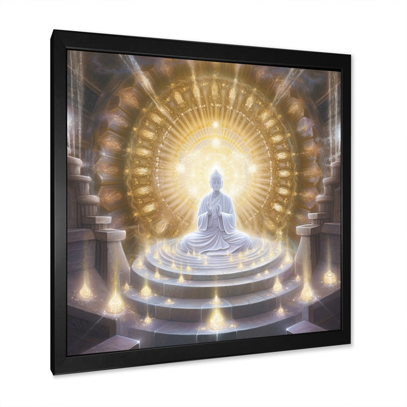 «White Buddha Temple Meditation», reproduction sur toile, Cadre simple noir, H 36 po x l 36 po x P 1,5 po