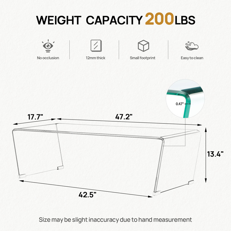 47.2" Tempered Glass Coffee Table for Living Room with V-shaped Legs